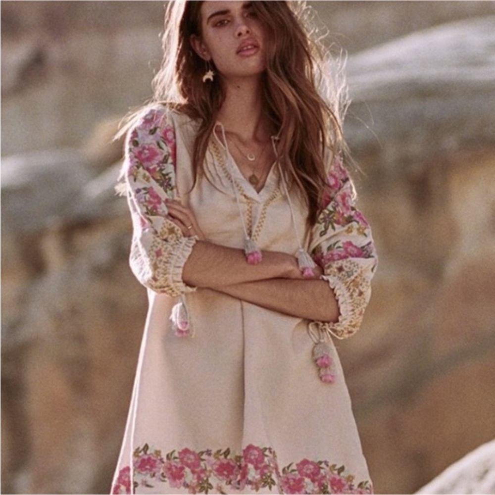 NWT SPELL & THE GYPSY COLLECTIVE 
Cleo Tunic Mini Dress Sz L Latte